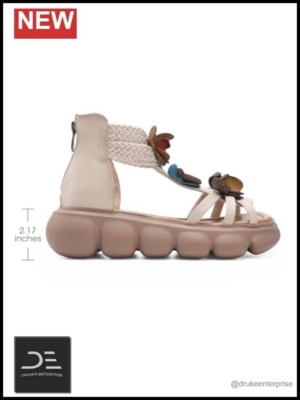 Women's Wedge Heels Platform Sandals Butterfly Open Toe Zip Non Slip Breathable